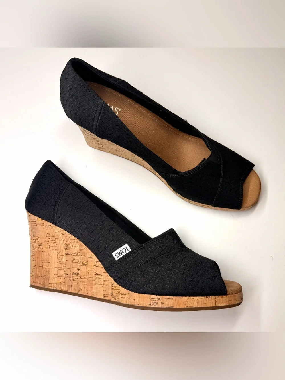 TOMS Women's Classic Espadrille Wedge Open Toe BLACK Sandals Size - 12